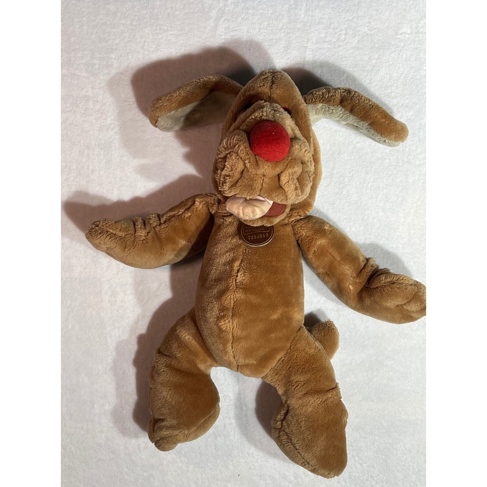 Vintage Wrinkles Dog Hand Puppet Ganzbros Tan Plush Red Nose 7255513 1981 17in